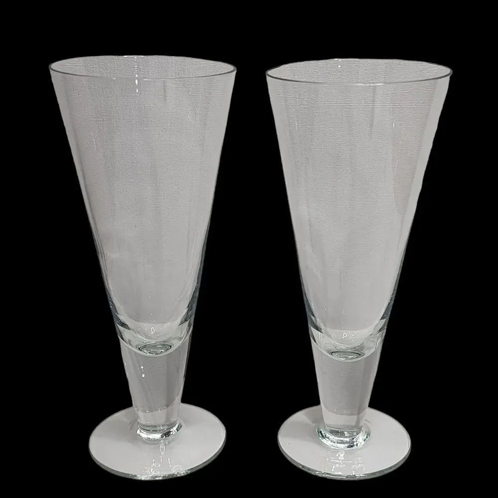 Set of 2‎ Clear Crystal Footed Pilsner Beer Glass Stemware Barware